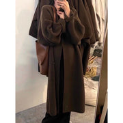 Khaki Knitted Cardigan Sweater, Women's Coat, Long Cardigan, Wool Coat, Cozy Style Loose, Plus Size Maxi Coat, Office Outfits, Fall Clothing