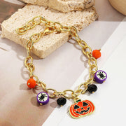 Yellow Red Pumpkin Skull Pendant Halloween Bracelet