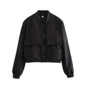 Stand Collar Two Pocket Solid Biker Bomber Jacket