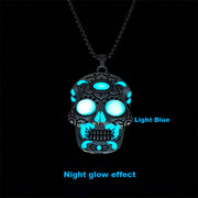 Halloween Luminous Skull Necklace With Day Of The Dead Lotus Pattern Personality Clavicle Necklace Fashion Jewelry Accessories