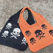 Halloween Skull Knitted Shoulder Bag Funny Personality Shopping Bags For Women Hollow Handbags