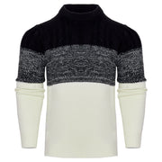 Men's Casual Color Block Long Sleeve Cable Knit Pullover Sweater