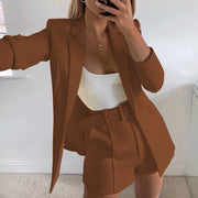 Suit Solid Color Blazer Collar Coat Straight Shorts Temperament Women's