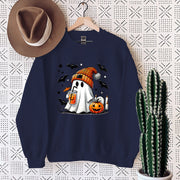 Women's Sweatshirt Halloween Ghost Pumpkin Bat Print Pullover