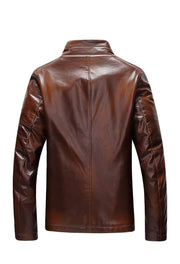 Men PU Leather Stand Collar Jacket