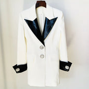 Contrast Leather Blazer Collar Diamond Jacket