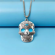 Halloween Luminous Skull Necklace With Day Of The Dead Lotus Pattern Personality Clavicle Necklace Fashion Jewelry Accessories