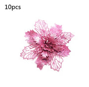 Glitter Artificial Christmas Flowers Christmas Tree Decorations For Home Fake Flowers Xmas Ornaments New Year Decoration