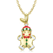 S925 Sterling Silver Electroplated 14k Gold Drip Gum Gingerbread Man Necklace Christmas Jewelry