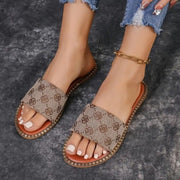 Summer Flower Print Flat Sandals For Women Non-slip Slides Slippers Vacation Casual Beach Shoes
