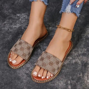 Summer Flower Print Flat Sandals For Women Non-slip Slides Slippers Vacation Casual Beach Shoes 1