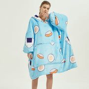 Ovesized Wearable Blanket Hoodie Winter Cute Print Fleece Sleepwaer Warm And Cozy Sofa Homewaer