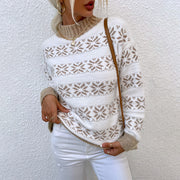 Half High Neck Christmas Snowflake Sweater Blouse