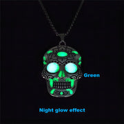 Halloween Luminous Skull Necklace With Day Of The Dead Lotus Pattern Personality Clavicle Necklace Fashion Jewelry Accessories