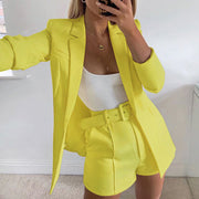 Suit Solid Color Blazer Collar Coat Straight Shorts Temperament Women's