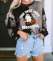 Women's Halloween Ghost Pattern Round-neck Sweater