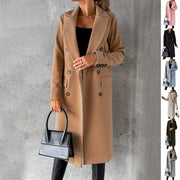 Long Sleeve Lapel Coat Winter Fashion Solid Double Breasted Slim Long Jacket Women's Clothing