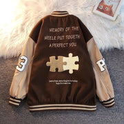 American Retro Puzzle Leather Embroidery Jacket For Men Couple