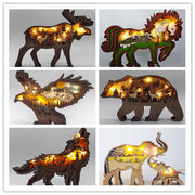 Christmas Decoration Wooden Animal Carving Handcraft Gift Wall Hanging Sculpture 3D Bear Deer Elk Art New Year Ornaments