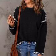 Solid Round Neck Pullover Sweater Autumn And Winter Loose Long Sleeve Tops For Women Clothing