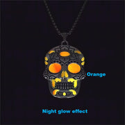 Halloween Luminous Skull Necklace With Day Of The Dead Lotus Pattern Personality Clavicle Necklace Fashion Jewelry Accessories