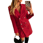 New Long Sleeve Solid Double Breasted Thin Blazer Coat