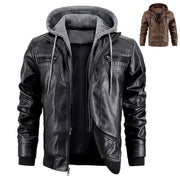 Hooded Jacket With Zipper Pockets Fashion Warm Pu Leather Coat Men's Clothing