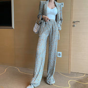 Retro Niche Design Printed Crumpled Suit Jacket Drape Trousers