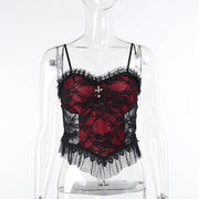 Dark Wind European And American Halloween New Lace Mesh Halter Top