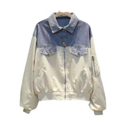 Stitching Long Sleeved Denim Jacket Women  Clothing