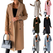 Long Sleeve Lapel Coat Winter Fashion Solid Double Breasted Slim Long Jacket Women's Clothing