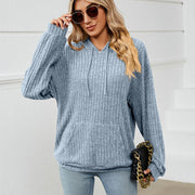 Knitted Sweater With Hooded Pit Stripe Kangaroo Pocket Sweater